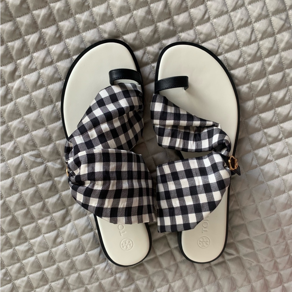 Tory Burch Selby Scarf Sandal Gingham B&W (new!)
